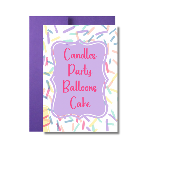 Candles Party Balloons Cake Birthday Greeting Card