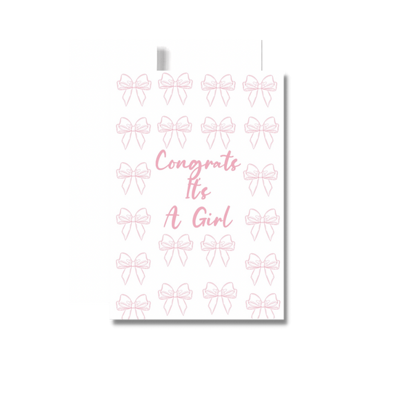 Congrats It’s A Girl Greeting Card, Pink Bows