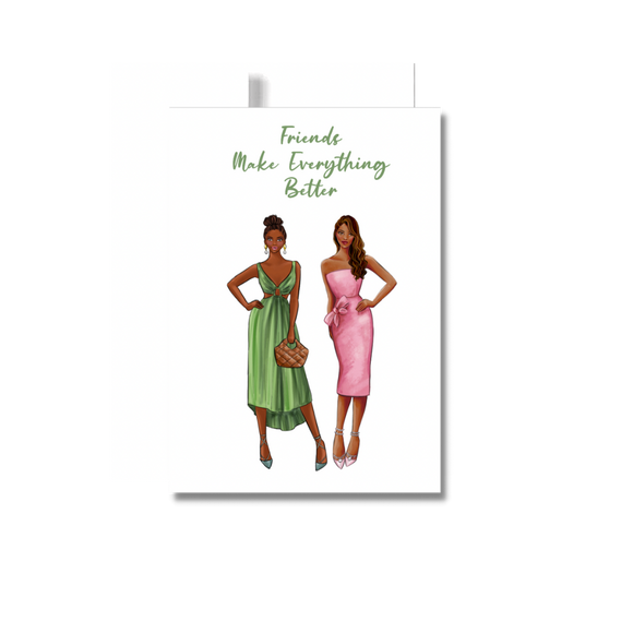 Friends Make Everything Better Birthday Greeting Card, Woman Illustration