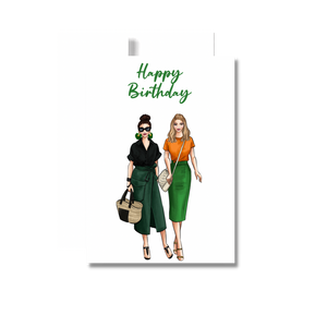 Happy Birthday Greeting Card, Woman Illustration Friends
