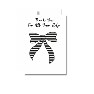 Ribbon Bow Thank You Greeting Card, Black and White Stripes