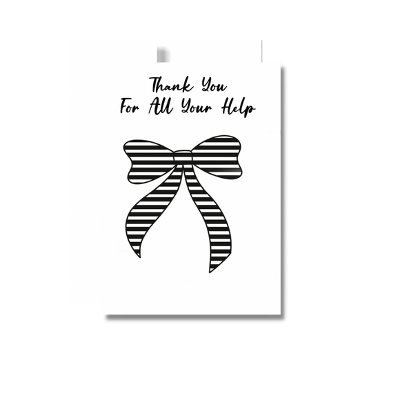 Ribbon Bow Thank You Greeting Card, Black and White Stripes