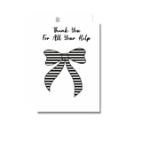 Ribbon Bow Thank You Greeting Card, Black and White Stripes