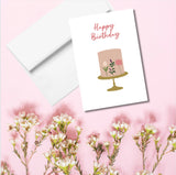 Happy Birthday Greeting Card, Floral Birthday Cake