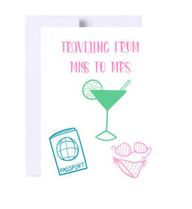Traveling From Miss to Mrs Greeting Card, Bridal Shower