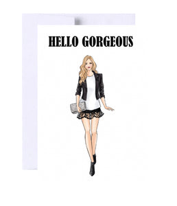Hello Gorgeous Birthday Greeting Card, Woman Illustration