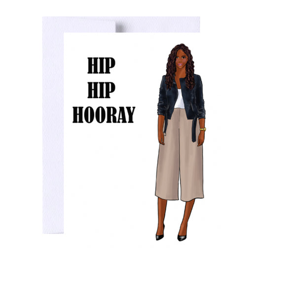 Hip Hip Hooray Birthday Greeting Card, Woman Illustration