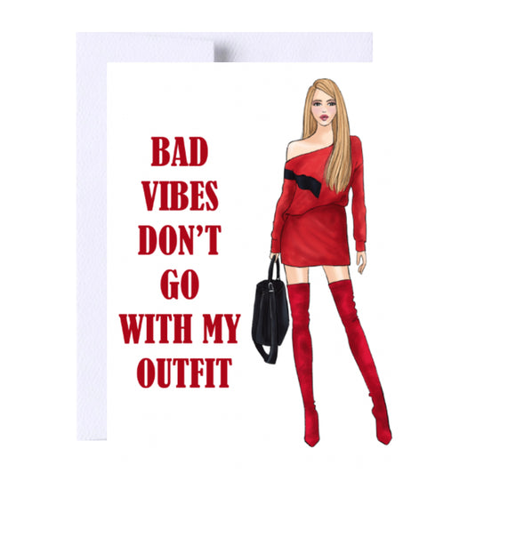 Bad Vibes… Birthday Greeting Card, Woman Illustration