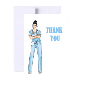 Nurse Thank You Greeting Card, Woman Illustration