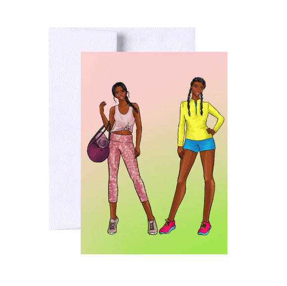 Fitness Woman Illustration Friendship Greeting Card, Yoga