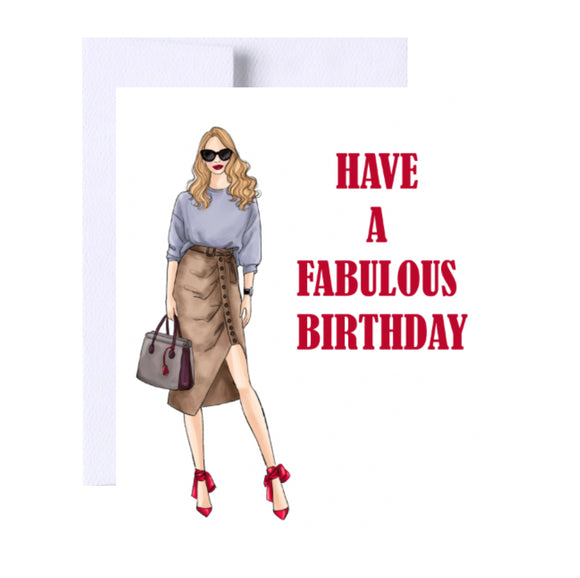 Have A Fabulous Birthday Greeting Card, Woman Illustration