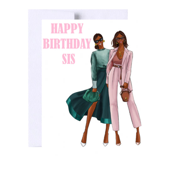 Happy Birthday Sis Greeting Card, Woman Illustration