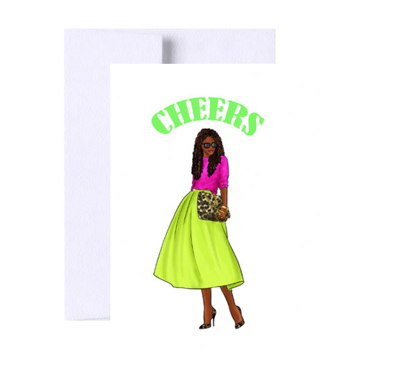 Cheers Congratulations Greeting Card, Woman Illustration