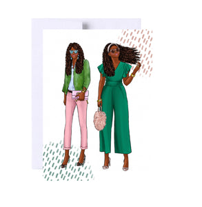 Live Green, Wear Pink Birthday Greeting Card, Woman Illustration