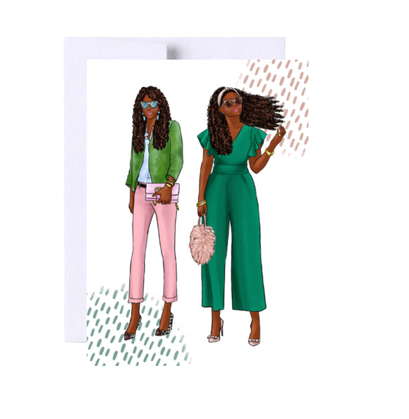 Live Green, Wear Pink Birthday Greeting Card, Woman Illustration