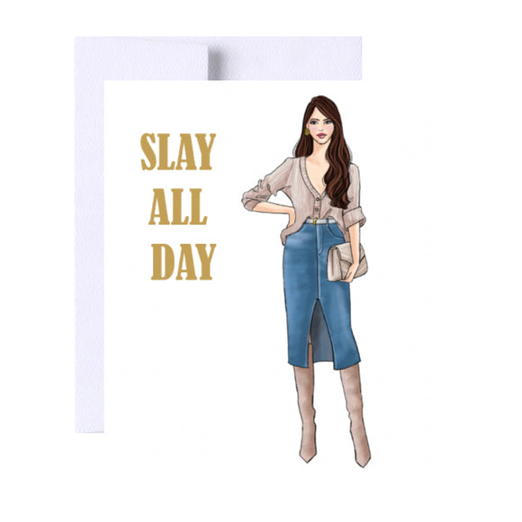 Slay All Day Birthday Greeting Card, Woman Illustration