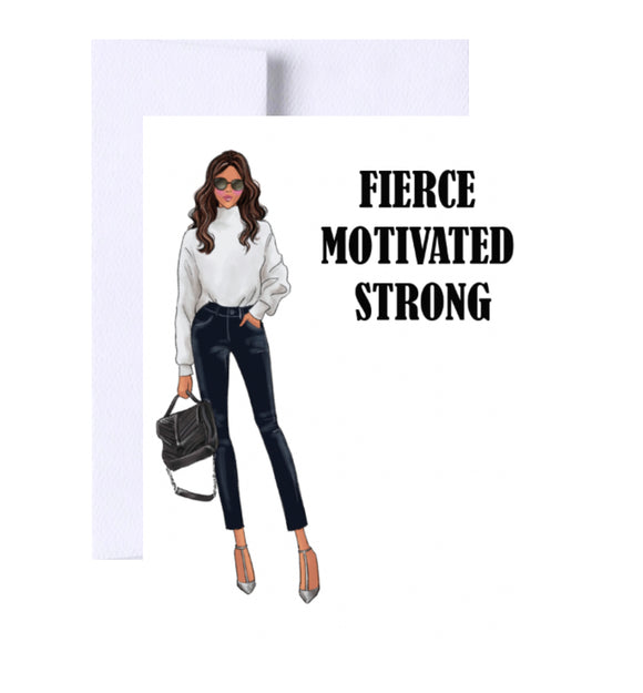 Fierce Motivated & Strong Birthday Greeting Card, Woman Illustration