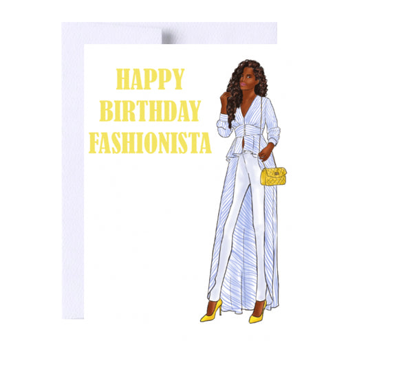 Happy Birthday Fashionista Greeting Card, Woman Illustration