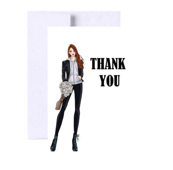 Thank You Flowers Greeting Card, Woman Illustration