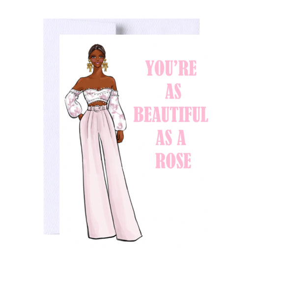 Beautiful As A Rose Birthday Greeting Card, Woman Illustration